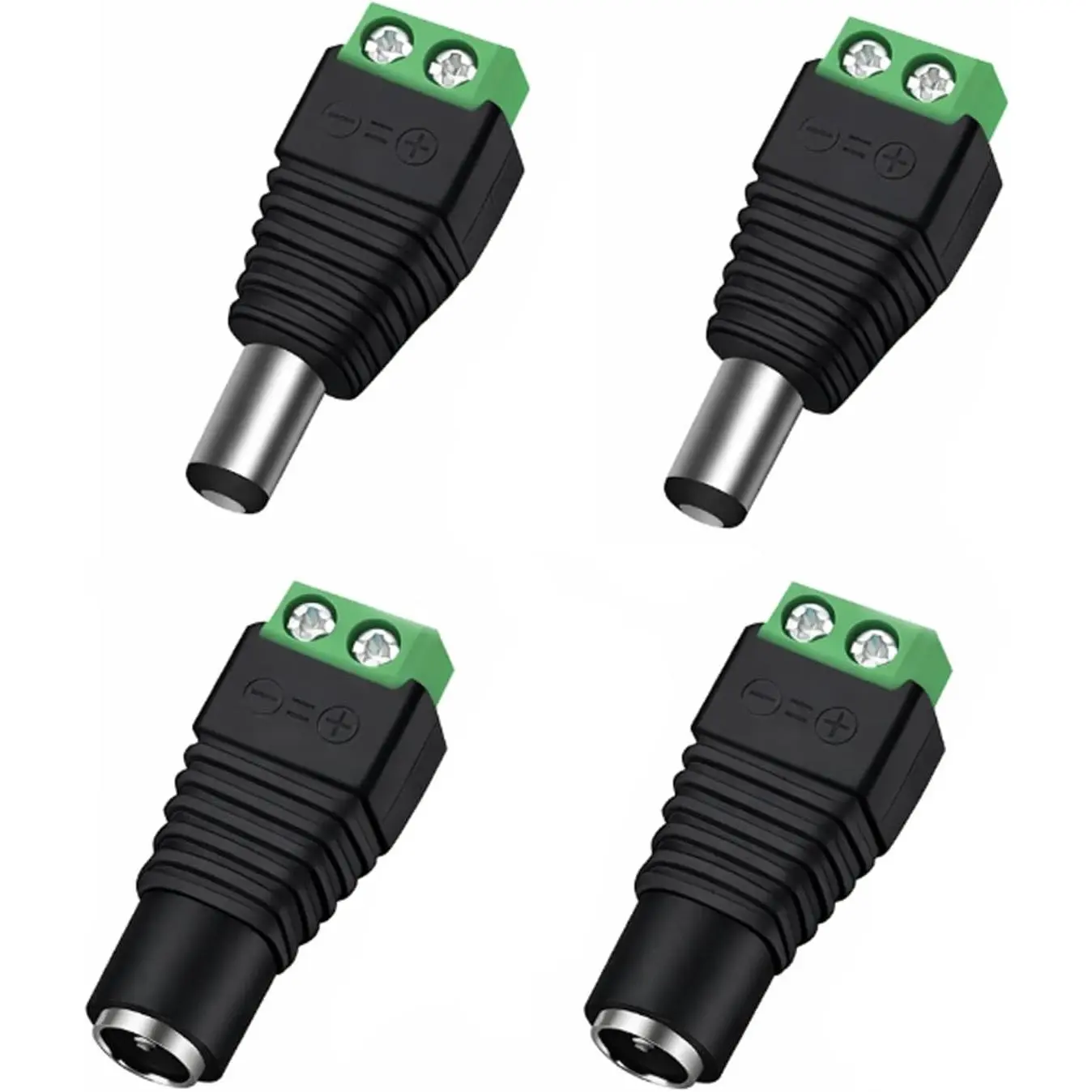 2 Male + 2 Female 12 V 2.1x5.5mm DC Power Jack Plug Adapter Barrel Connector for CCTV  Camera LED Strip