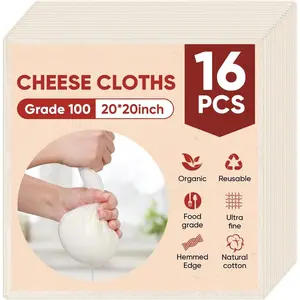 Cheese Cloths for Straining, 16 count 20 * 20Inch Grade 100 Chees Cloth with Hemmed ,  Unbleached, Muslin Cheesecloth for Straining, Making Yogurt, Juicing