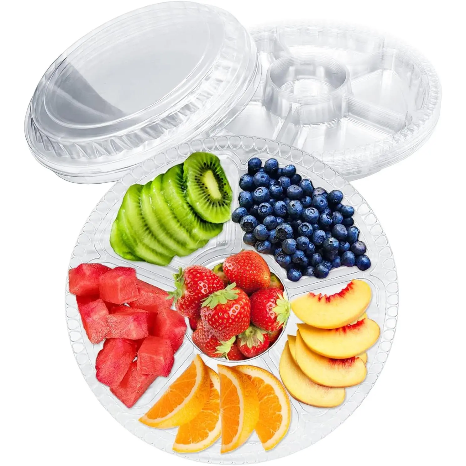 12 Pack Plastic Appetizer Trays with Lids,Disposable Compartment Serving Platters,6 Sectional Catering Trays for Serving Food