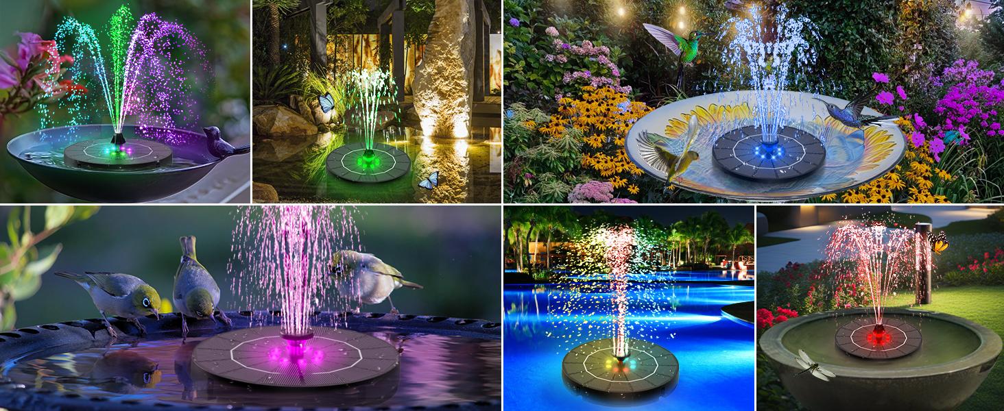 Solar Water Fountain, 2026 Upgrade 3.5W Solar Bird Bath Fountain Pump with Color LED Lights, 7 Nozzles & 4 Fixed Rods for Garden, Patio, Pond, Pool, Fish Tank, Outdoor Water Feature