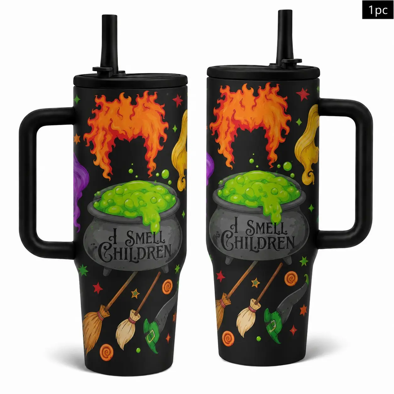 1PC 40oz Witch Potion Cauldron Spell Halloween Pattern Insulated Tumbler with Handle & Leak-Proof Lid, Double Wall Vacuum Stainless Steel Travel Mug, Hot 12H Cold 24H, Large Capacity Cup for Men and Women, Halloween Gift