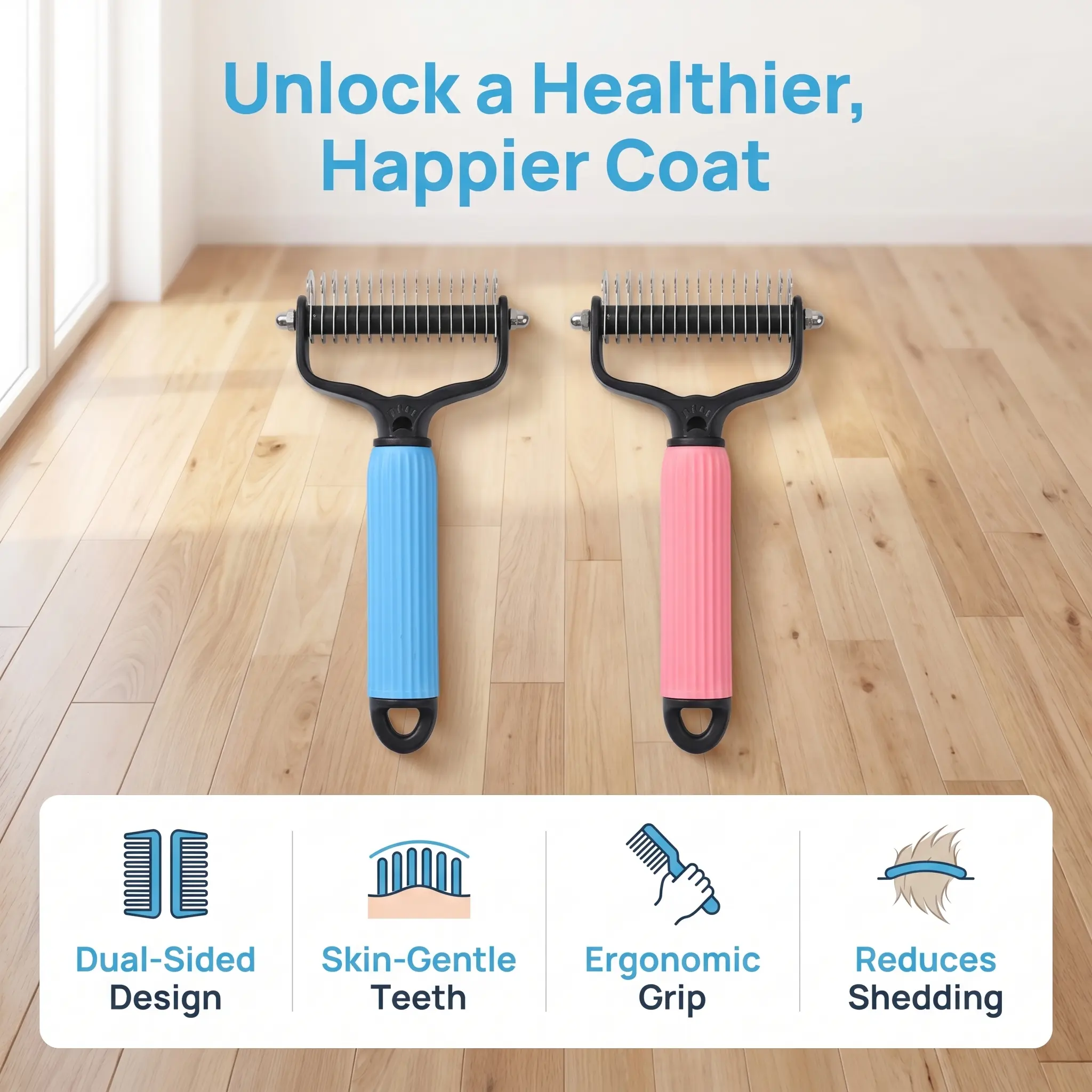Dog Grooming Comb Stainless Steel Double Sided Universal Detangling Comb Effective Shedding Removal Matted Hair Tamer Daily Pet Coat Maintenance Supplies