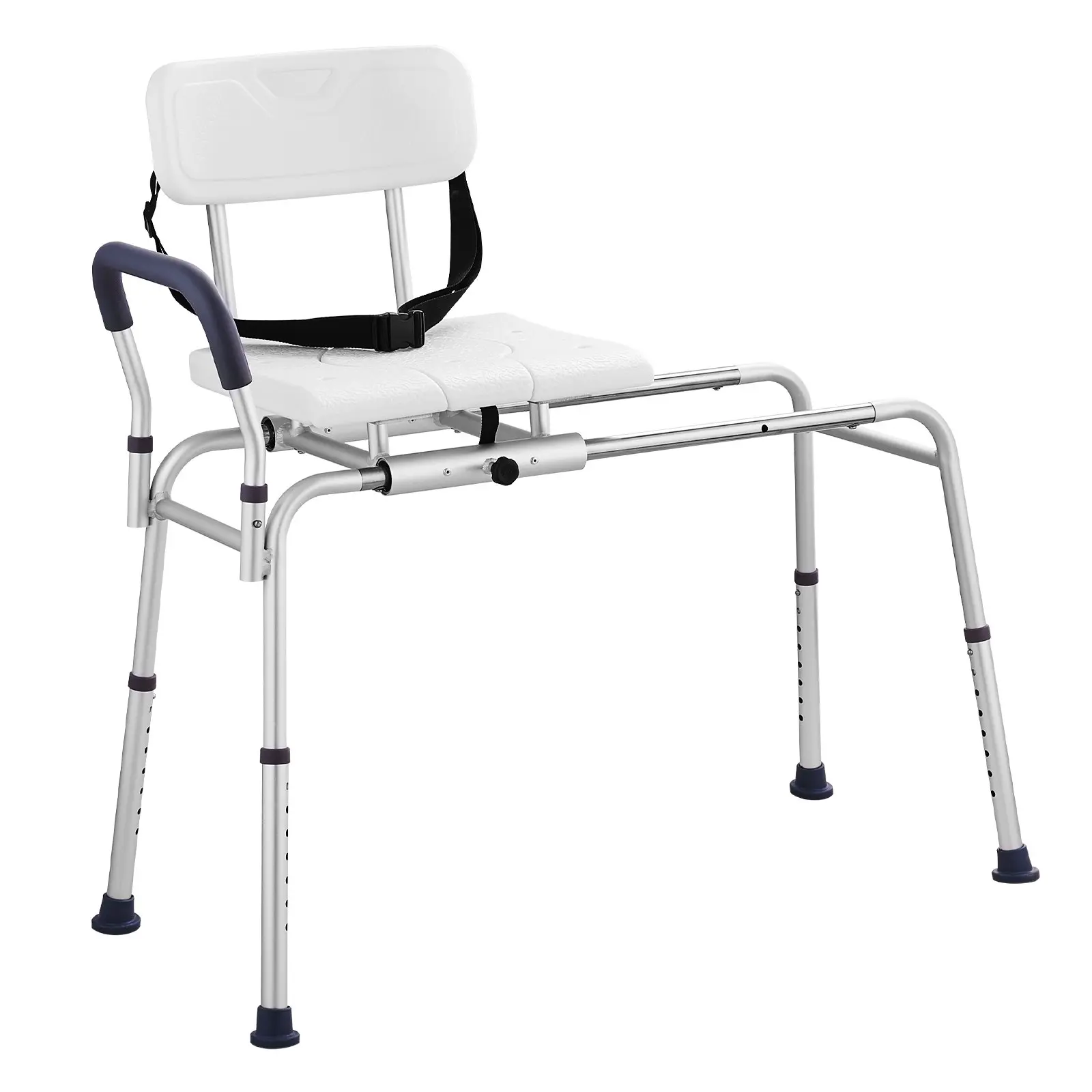 VEVOR Sliding Tub Transfer Bench, Height Adjustable Bathtub Transfer Bench with Cut-Out Seat, Reversible Backrest & Safety Belt, Non-Slip Shower Chair for Elderly Disabled Handicap, 400LBS Capacity