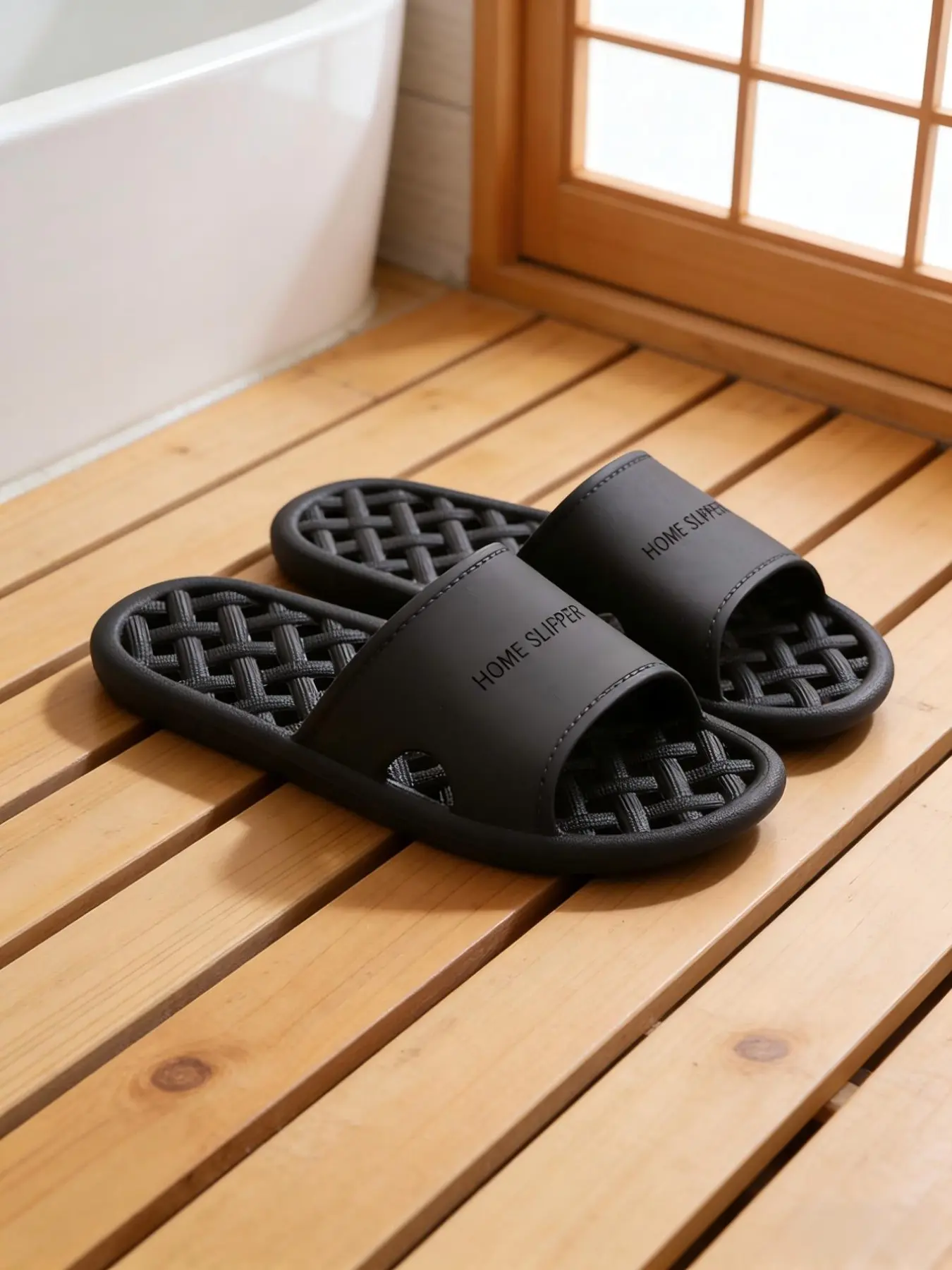 Square Hollow Out Drainage High Elastic Soft Sole Anti-Slip PVC Slippers, Home Hotel Room Simple Versatile Couple Sandals
