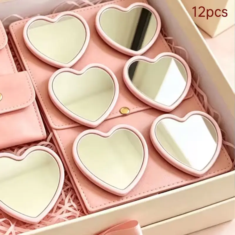 12 Piece Heart-Shaped Mirrors Set, Portable Makeup Mirror with Elegant Cosmetic Bag, Ideal for Travel, Home Decor, Holiday Gifts