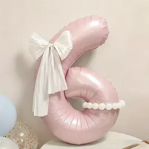 40-Inch Matte Large Number Balloons 0-9, Ultra-Large Bow Pearl Design, Birthday Photo Props, Party Decorations
