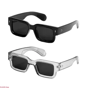Black & Clear Two Tone Frame Y2K Square Sunglasses Set Of 2 For Men Women, UV400 Sun Protection Retro Eyewear, Stylish Daily Accessory For Beach Vacation, Streetwear Outfit And Father’s Day Present