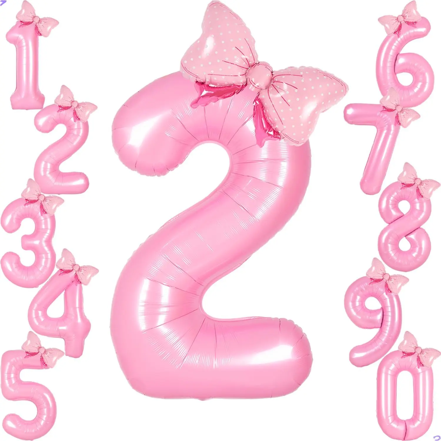 Pink 2 Balloon Number Pink Birthday Decorations for Girls, Bow Balloons Foil Mylar Large 40" 2 Birthday Balloon for Girls Bow Butterfly Coquette 2nd Party Decorations(Number 2 balloons)