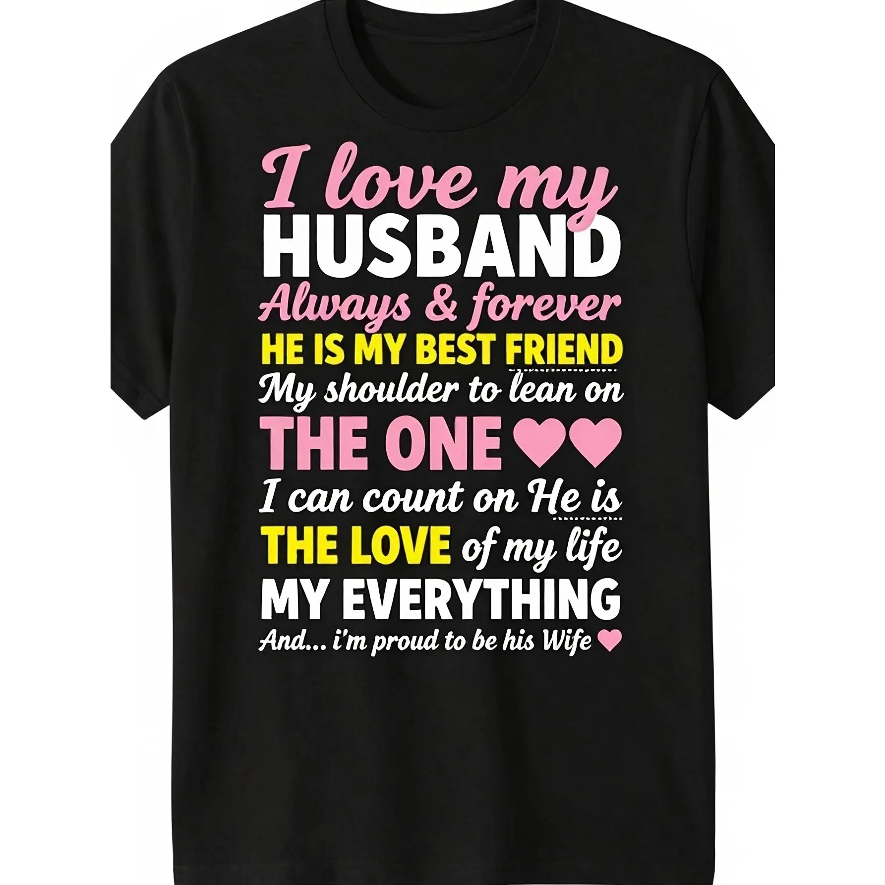 Funny Marriage T-Shirt Suitable for Men & Women - Love My Husband/Wife Printed Quotes, Soft Breathable Loose Fit Retro Round Neck Short Sleeve Shirt with Heart Design, Anniversary Birthday Gift for Spouse