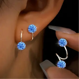 A pair of light-luxury style double-headed screw-on rhinestone ball earrings, unique pierced S-shaped studs, the perfect gift for her