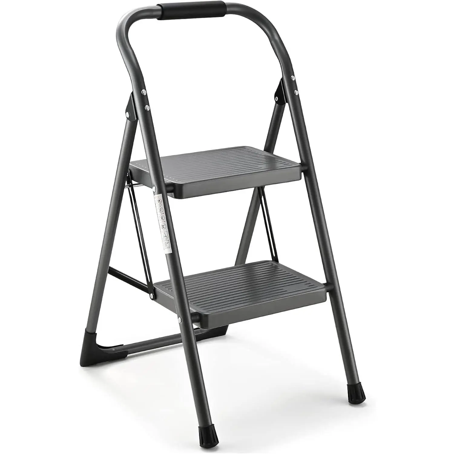 Step Stool for Adults,2 Step Ladder Folding 330lbs Anti Slip Step Stool,Foldable Ergonomic 2 Steel Stool with Wide Pedal for Home, Kitchen, Office (Gray)