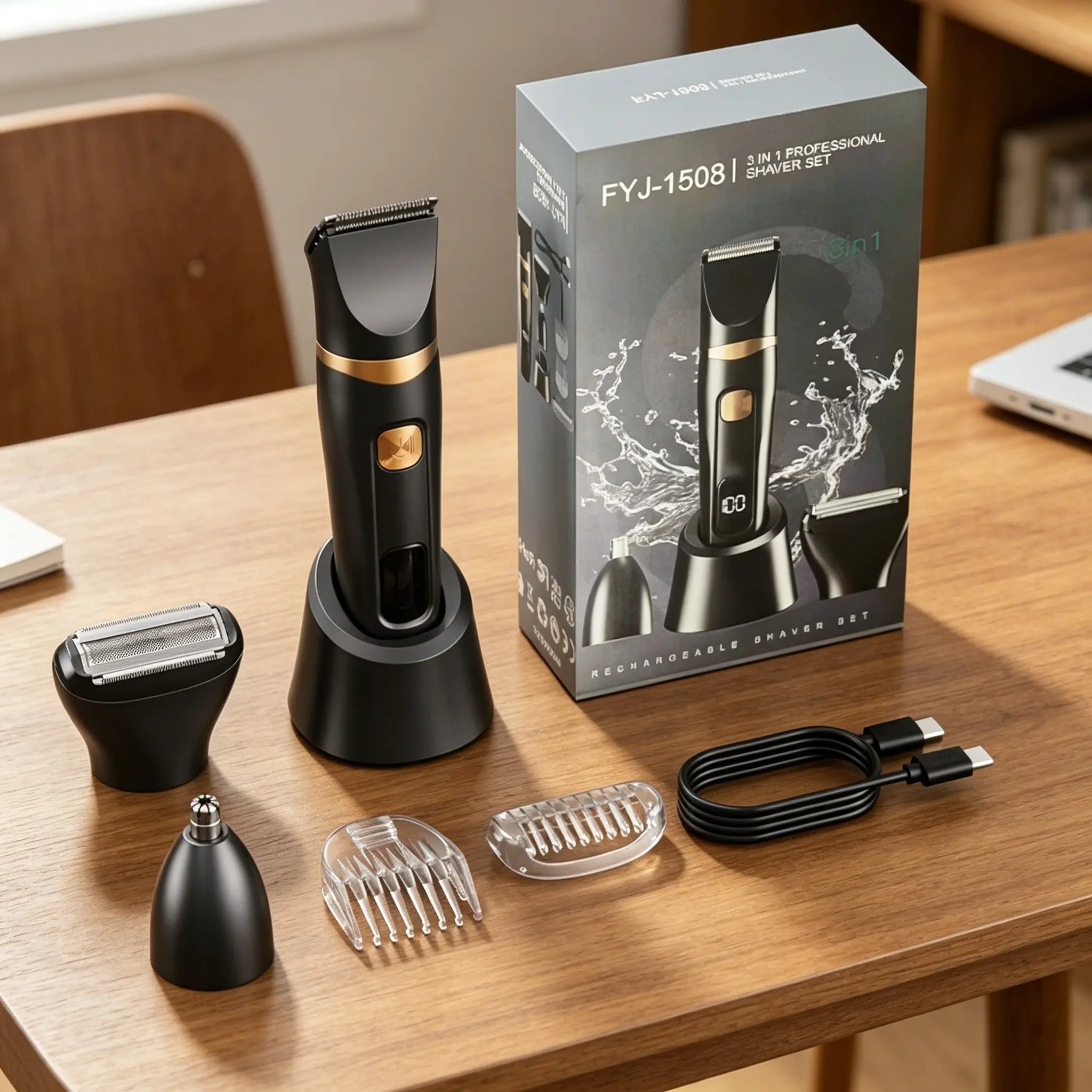 Men's Multifunctional Body Hair Trimmer, USB Rechargeable, 70 Min Runtime, Detachable Heads, Waterproof, Full-Body Groomer