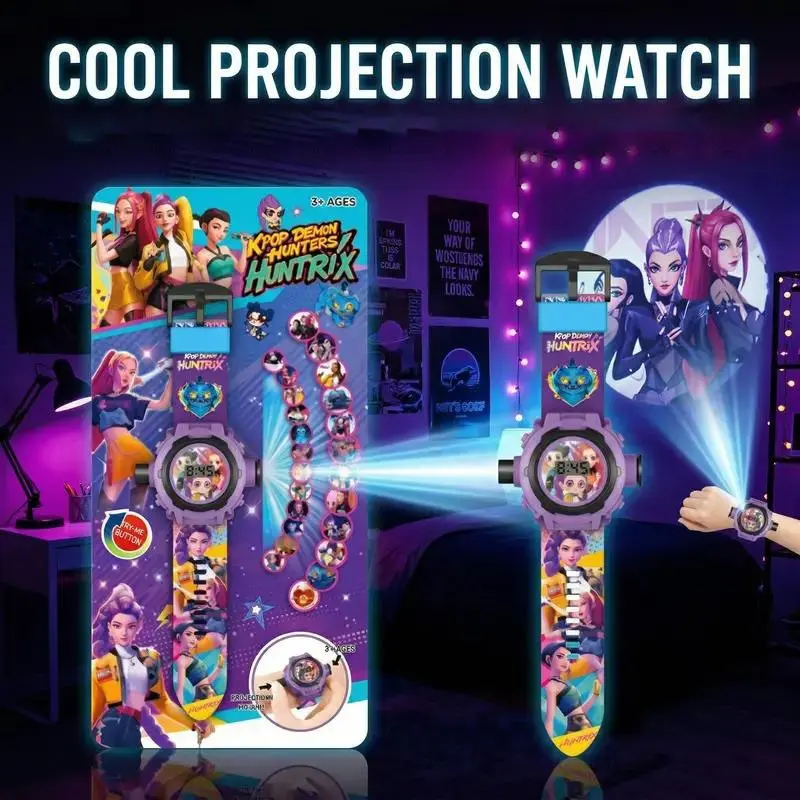 Monster Hunting Girl Theme Kids Digital Projector Watch with 24 Cartoon Image Slides,Kopo Magical girl wristband,stylish and cool projection toy,Digital time,display date,macro adjustment,Detachable watch strap,Cute children's accessories,children's gift.