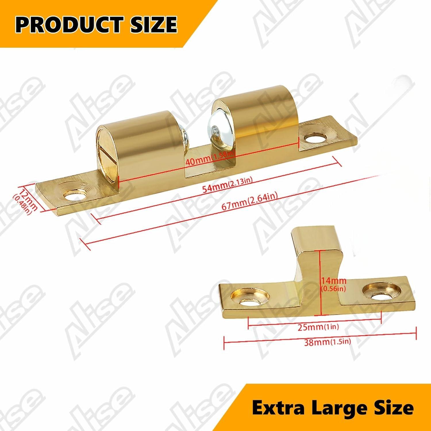 Double Ball Tension Roller Catch Latch for Cabinet, Closet & Furniture Doors,67mm Solid Brass Adjustable Door Catches Hardware,Pack of 4