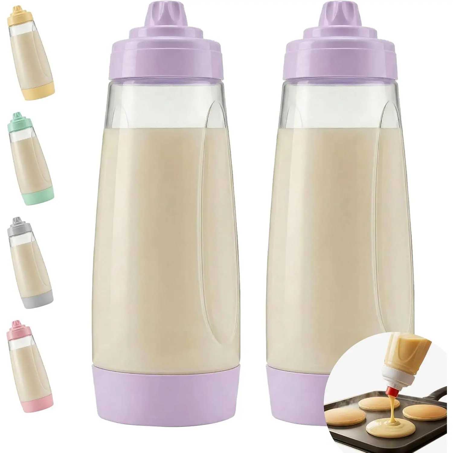 2 count Pancake Batter Dispenser & Mixer Bottles, 1000ml Leak-Proof  Squeeze Bottle,  & Dishwasher Safe for Pancakes, Waffles, Muffins, Crepes & Cupcakes ()