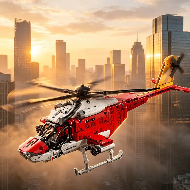 1 Large Scale Aircraft Construction Toy, Red Helicopter Figure Assembly Bricks, Educational Hobby Building Set for Kids Boys Girls Age 12 14 16 18+, Present 2026 Mega Promotion Deals