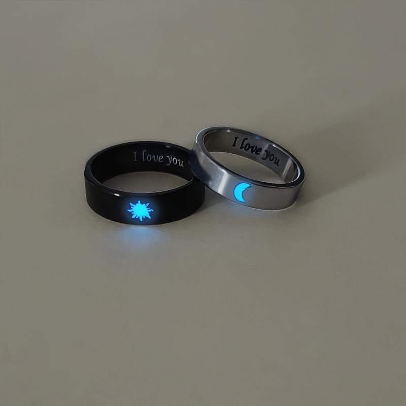 Glow-in-the-Dark Moon and Sun Love Rings - Minimalist 201 Stainless Steel Couple Jewelry, Romantic Gift for Valentine'S Day, Anniversaries, Birthdays, Valentine'S Day Jewelry|Minimalist Style|Durable Rings, Love Rings