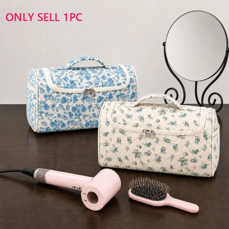 Travel Organizer Bag, protects tools against bumps and impacts; cute compact portable toiletry bag with hanging hook, multi‑compartment storage, compatible with Dyson Airwrap Styler and curling iron accessories, travel accessories, floral‑print toiletry b