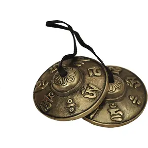 Dharma Store - Tibetan Tingsha Cymbals - 6.2 cm - OM Mane Padme Hum Symbols Embossed