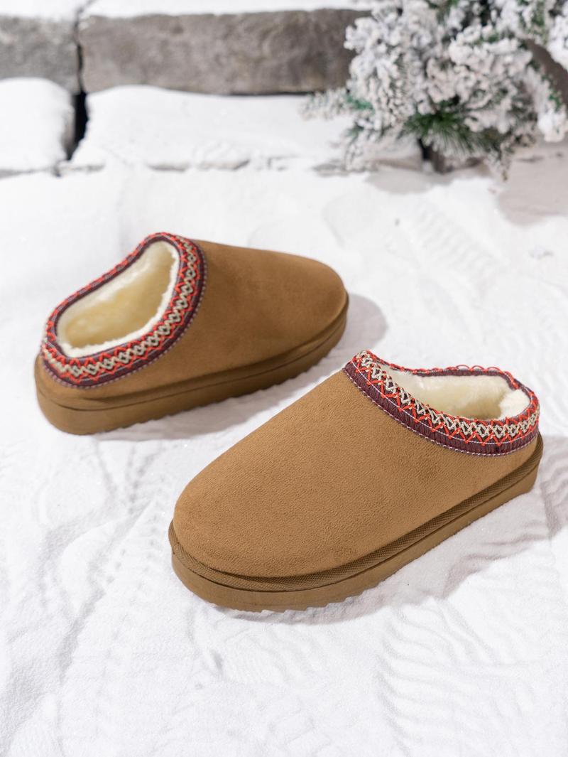 Womens Slippers Platform Mini Ankle Boots,Vegan Suede Upper,Warmly Cozy Fuzzy Fur-Lined Indoor Slippers Slip On Shoes for Out Door Black