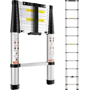 VEVOR Telescoping Ladder, 10.5 FT Aluminum One-button Retraction Collapsible Extension Ladder, 375 LBS Capacity with Non-slip Feet, Portable Multi-purpose Compact Ladder for Home, RV, Loft, ANSI List