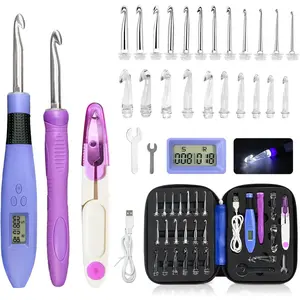 Counting Crochet Hook Set Digital, Crochet Kit with 22 Different Size Interchangeable Crochet , Light Up Crochet Hooks for  & Row Counter,  Crochet Hooks with 2 Levels Led