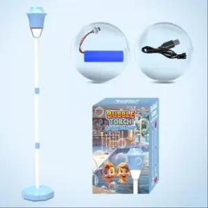 Rechargeable Bubble Torch Garden Lamp, Adjustable Bubble Machine with Lights and Music, Auto Vertical Bubble Maker for Weddings and Gifts