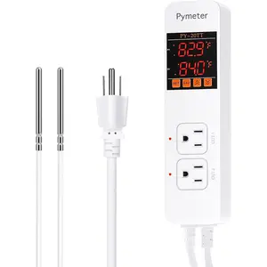 10A 1200W Digital Temperature Controller Dual Probe Reptile Thermostat Controlled Outlet for Terrarium Heat Mat Heating Pad Cooling Fan Freezer Fridge ON & Off at Setpoints