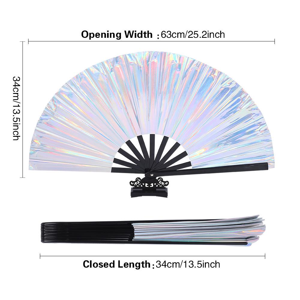 13-Inch 4D printing Neon Birthday Party Fan Blue/Silver/Rainbow/Pink/Black Glow Neon Holo graphic Hand Fan with Water-Resistant, Sweat-Proof Coating Perfect for Music Festivals, Nightclubs, Raves, Outdoor Parties & Hot Weather Events (Vibrant Neon Style)