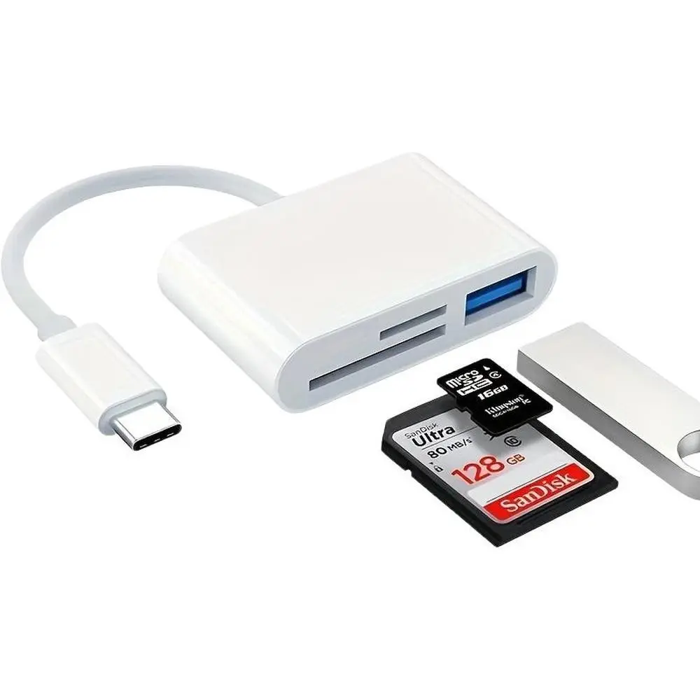 3-in-1 Otg Card Reader: Dual Slot for Sd & TF Memory Cards, USB 3.0 High-Speed Transfer, Type-C/Micro Usb Adapter. Plug & play Storage Expansion for Phone, Tablet, Camera, Laptop & MacBook. Portable Must-Have for Mobile Office.