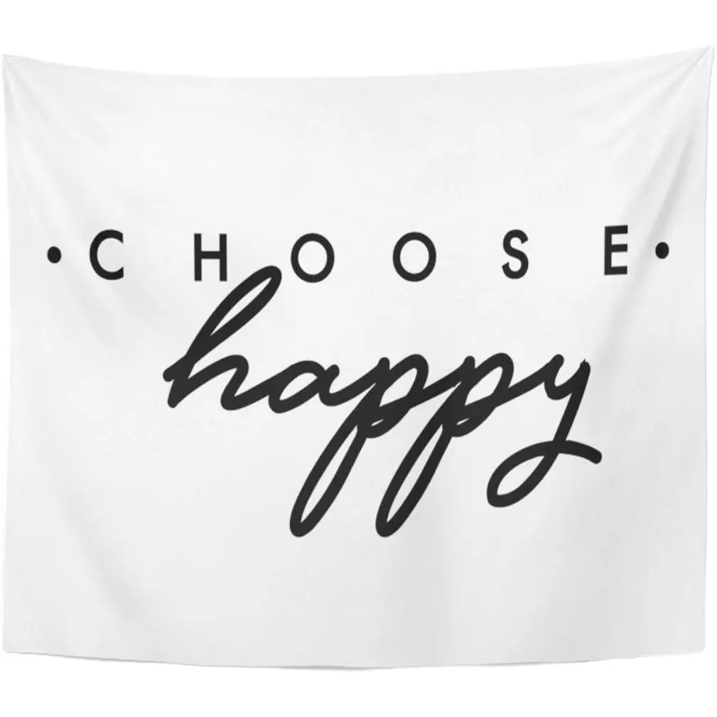 TOMPOP Tapestry Slogan Choose Happy Saying in Beauty Text Home Decor Wall Hanging for Living Room Bedroom Dorm 50x60 Inches