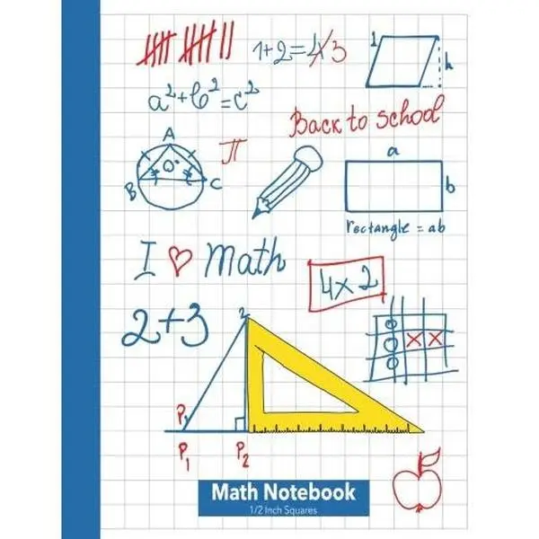 Math Notebook 1/2 Inch Squares: Lined Graph Paper Composition Notebook [Large 8.5X11] 2 squares per inch - Paperback