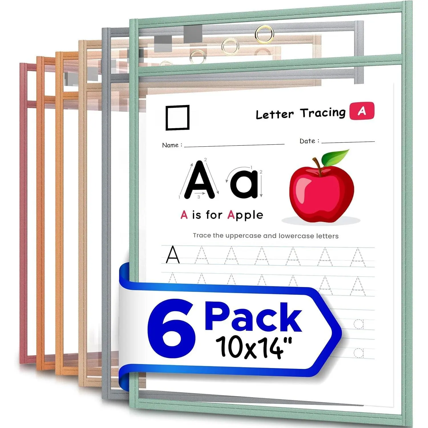 Dry Erase Pockets 6 Pack Boho Colors  Sleeves 10x14” | BOHO Classroom Supplies, Classroom Homeschool Pack, Easy to Clean No Residuals, Heavy Duty Thick  Vinyl, Budget Friendly