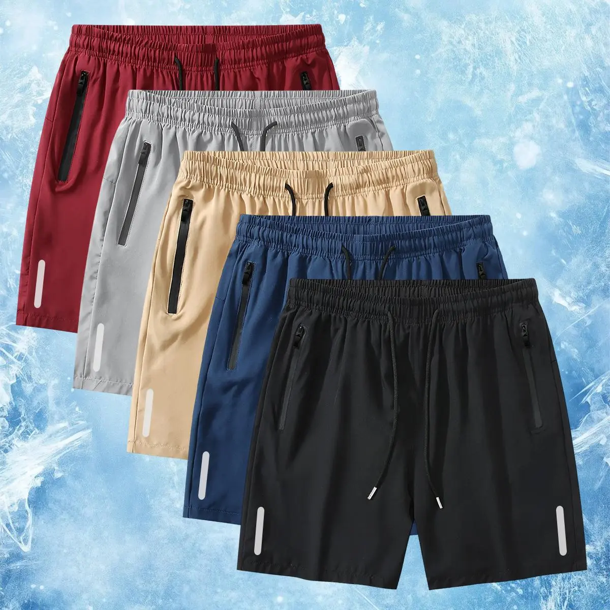 Men's Active Above-the-Knee Elastane Athletic Shorts - Quick Dry, Reflective Strips, Elastic Drawstring Waist, Zipper Security Pockets, Lightweight Breathable, Chic Summer Bottoms for Running Training