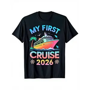1PC 2026 My First Cruise T-Shirt - Bright Summer Casual Short Sleeve Tee for Kids, Crew Neck, Unisex, Ideal Gift for Holidays Or Birthdays, Cruise Tee