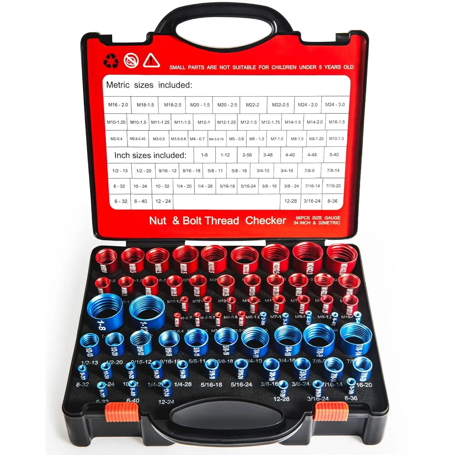 66 count Nut and Bolt Thread Checker, 34SAE/32Metric Thread Gauges