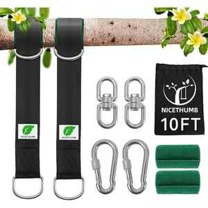 Tree Swing Hanging Straps Kit 10FT, Heavy Duty Safer Lock Carabiners & Tree Protectors Holds 2200 LBS, Tree Swing Straps Easy to Install Perfect for Swings or Hammocks