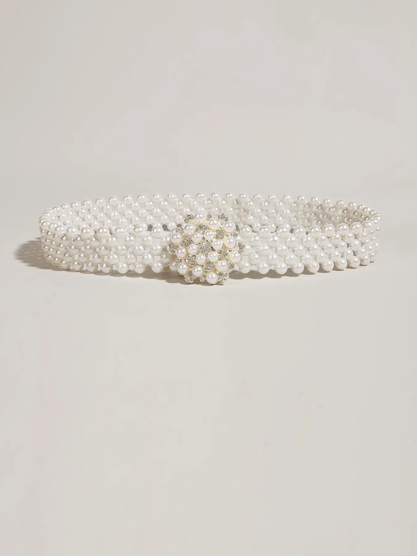 Vintage Women's Belt, Rhinestone Flower Buckle, Multi-Layer Pearl Decoration, Elegant Waist Belt for Weddings, Parties, Daily Wear