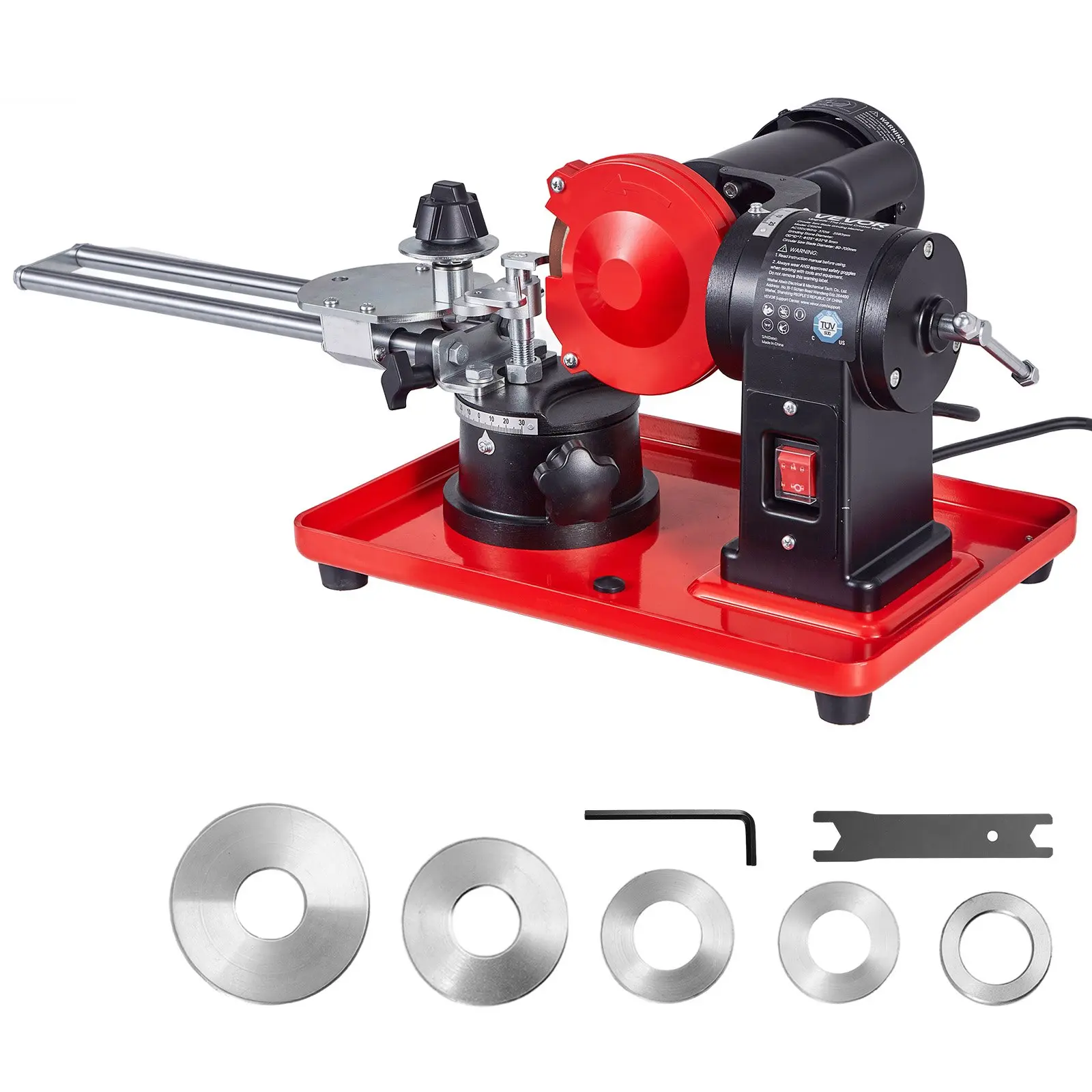 【DealsForYouDays】VEVOR Circular Saw Blade Sharpener, 370W 3590RPM Rotary Angle Mill Grinder Sharpening Machine with 5" Grinding Wheel & 6 Saw Centerings - Fits Φ3.2" to Φ27.5" Circular Saw Blades