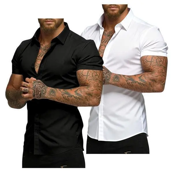 Men's Slightly Stretch Shirt Short Sleeve Business Casual Button Shirt Fitness Style Men's Shirt Short Sleeve Men's Clothing Gift