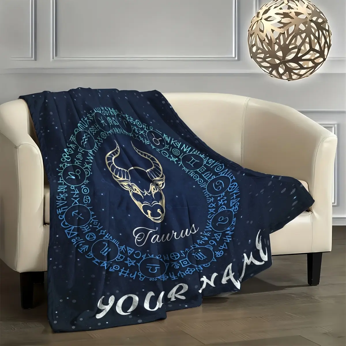 Personalized Zodiac Flannel Blankets - 12-Sign Customizable Geometric-Pattern Polyester Bedding & Throws, Warm All-Season Gift for Aries, Taurus, Libra, Scorpio, Virgo & More