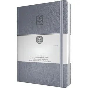 Undated Daily  - 3-Month A5 Productivity Organizer with Full Page Per Day,  Friendly, Hourly Schedule, Goal Setting, Habit , Weekly & Monthly Pages - Hardcover Time Management Notebook (Gray)