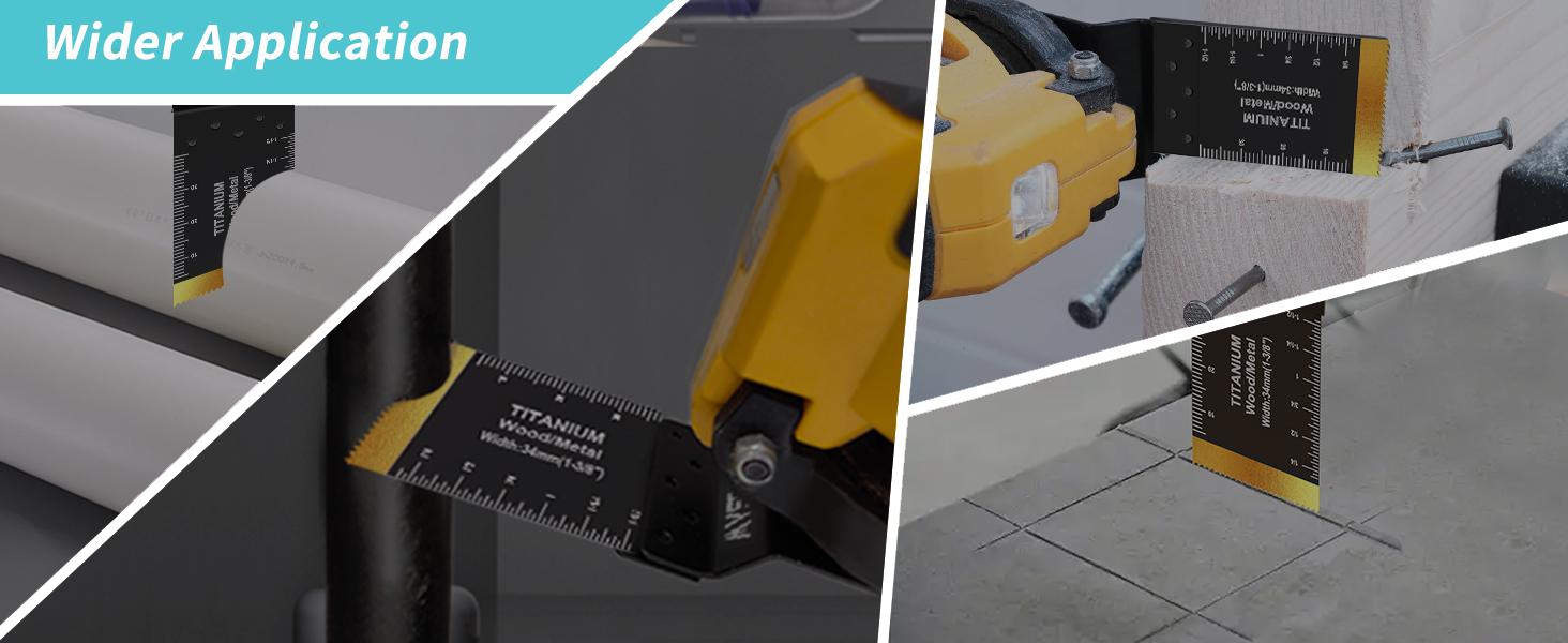 16 PCS Titanium Oscillating Saw Blades Metal Cutting, Multitool Blades for Soft Metal Nails Hard Material and Wood Plastic, Multi Tool Blades Kits Fit