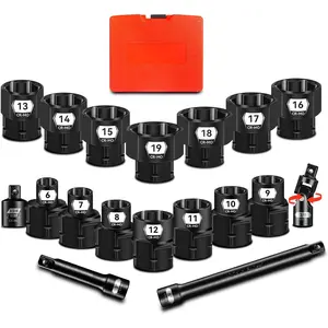 18 count 3/8" Drive Low Profile Nano  Socket Set, Metric Size (6-19mm) 6-Point Stubby Sockets with 3" 6" Extension Bars, Socket Adapter &  Joint For Tight Space, Cr-Mo Steel