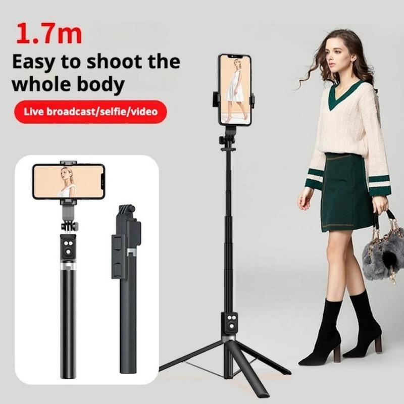 67Inch Aluminum Alloy Phone Selfie Stick with 2 Fill Light, Multifunctional Remote Control Selfie Stick, Live Streaming Tripod for Mobile Phone, Tripod Stand for Vlogging, Gimbal, Photography, Camera Cellphone Smartphone Black tripod ring light moving