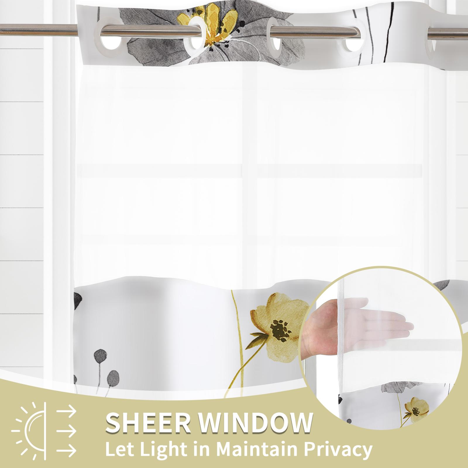 Ink and wash flower double-layer shower curtain, no hooks, fresh country style home decoration, bathroom accessories, 72x75in