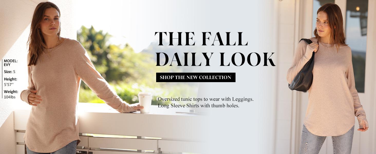 WIHOLL Womens Tunic Tops to Wear with Leggings Long Sleeve Thumb Hole Shirts Crew Neck Curved Hem WIHOLL Womens Tunic Tops to Wear with Leggings Long Sleeve Thumb Hole Shirts Crew Neck Curved Hem