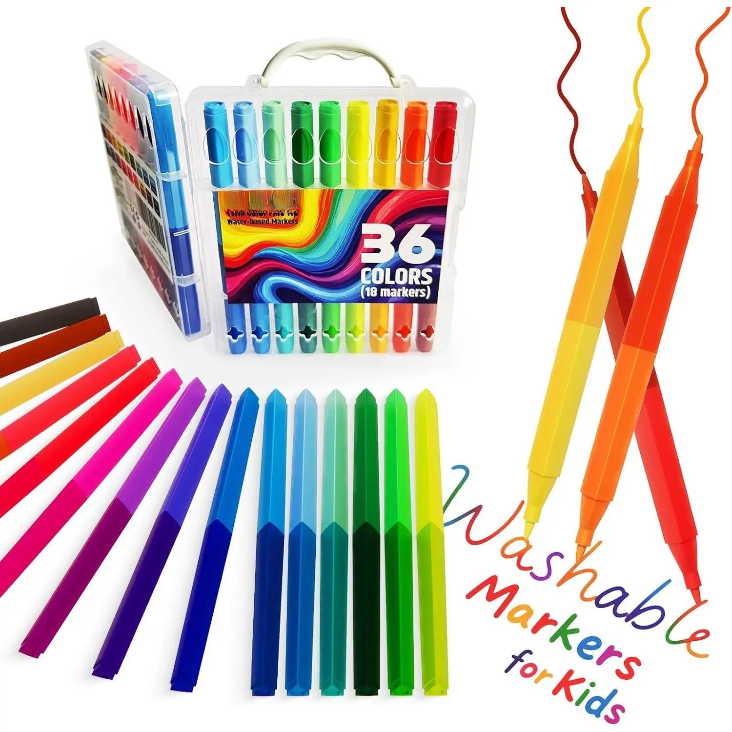 Double Sided Washable Mini Markers for  Ages 4–12, 36 Colors  Thin Markers with Travel Case,School & Travel Essentials