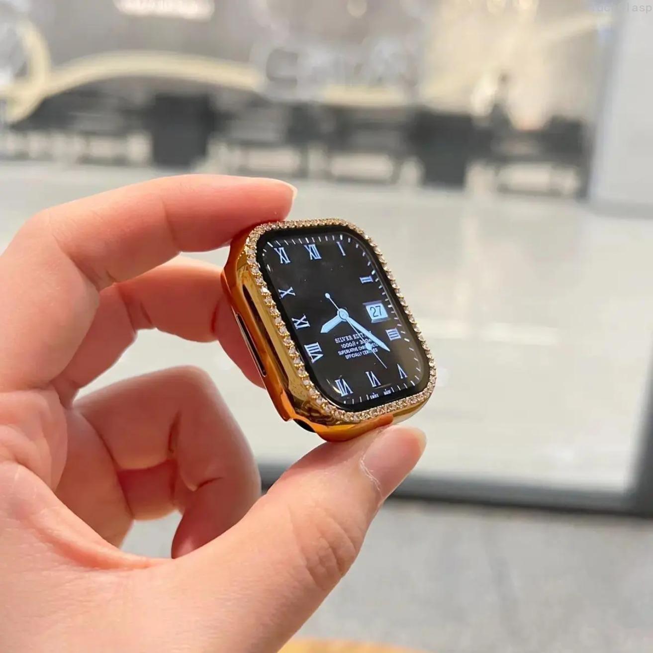 Apple Watch 2-in-1 Case with Rhinestone, Ultra-Thin Tempered Glass Screen Protector, Anti-Drop Protective Cover for Series SE/11/1–10 (38–46mm), Stylish Durable Design for Everyday & Spring Wear