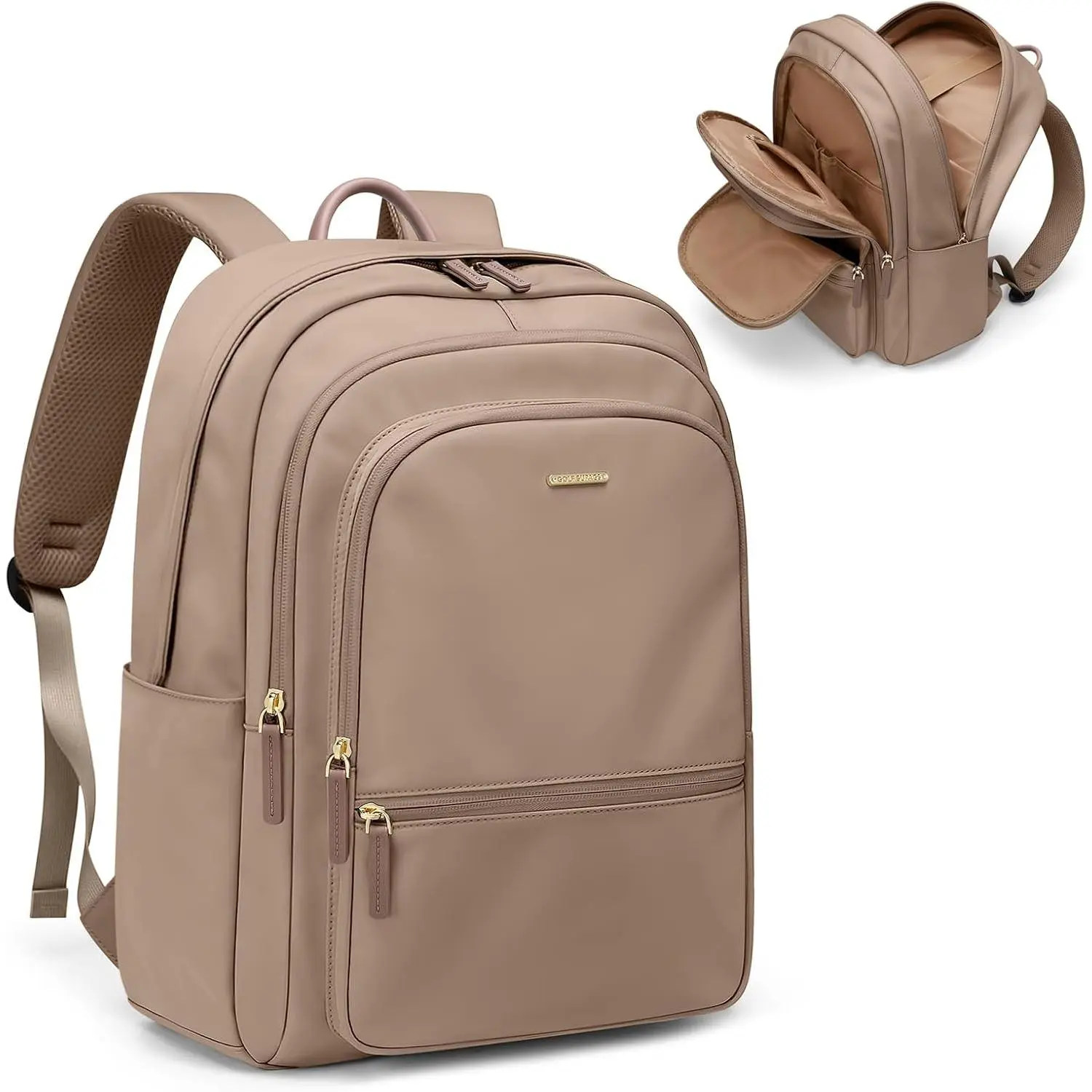 15.6 Inch Women's Laptop Backpack, Water Resistant Work College Travel Daypack, Everyday Commuter Bag for Teacher Nurse (Champagne)